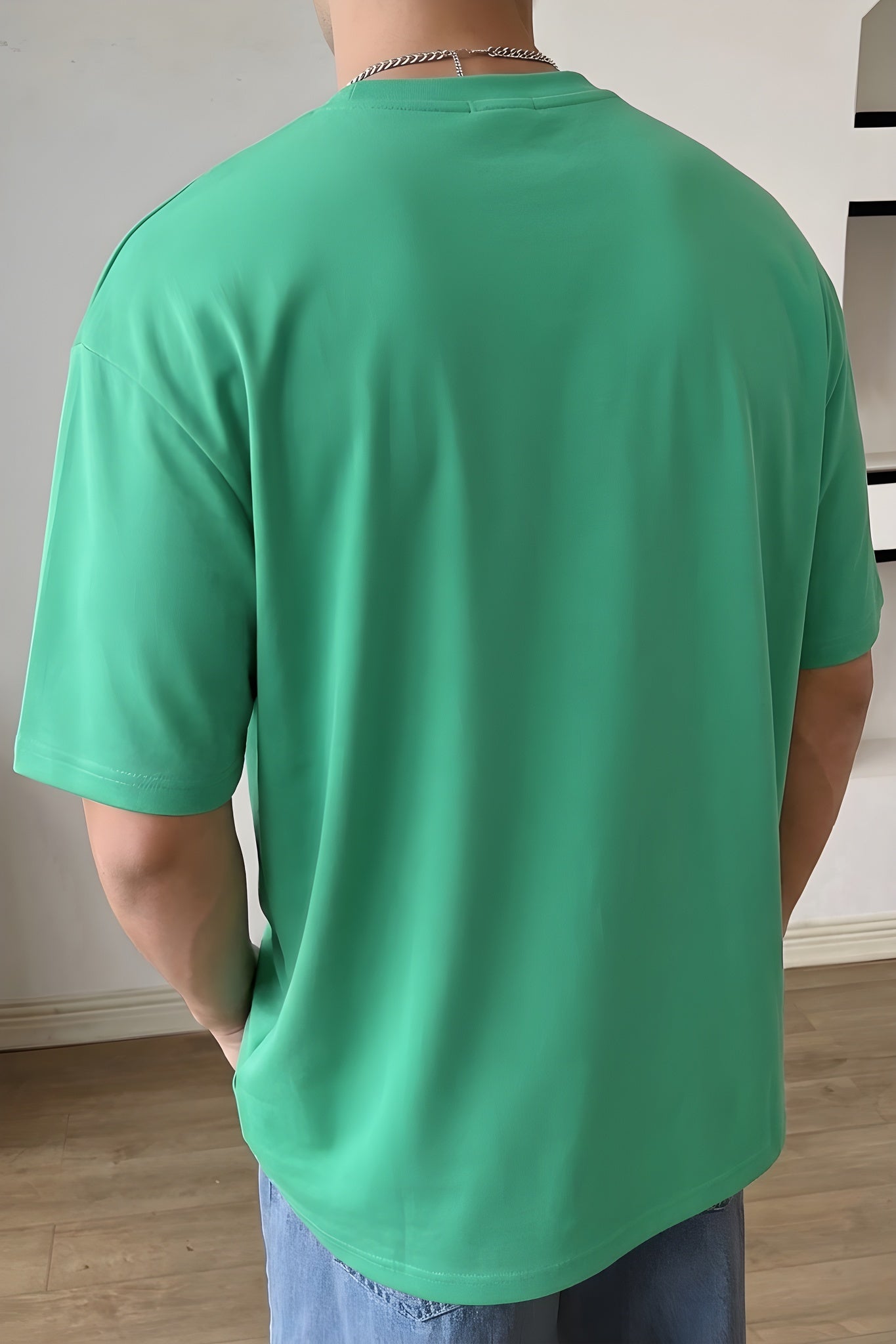Erkek Bntn Yeşil Basic Düz Baskısız Oversize Salas T-Shirt