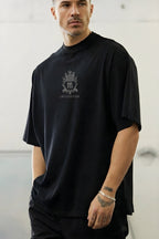 Erkek Siyah Royal Essence Oversize Fit Bol Geniş Kalıp Salaş Kesim T-shirt