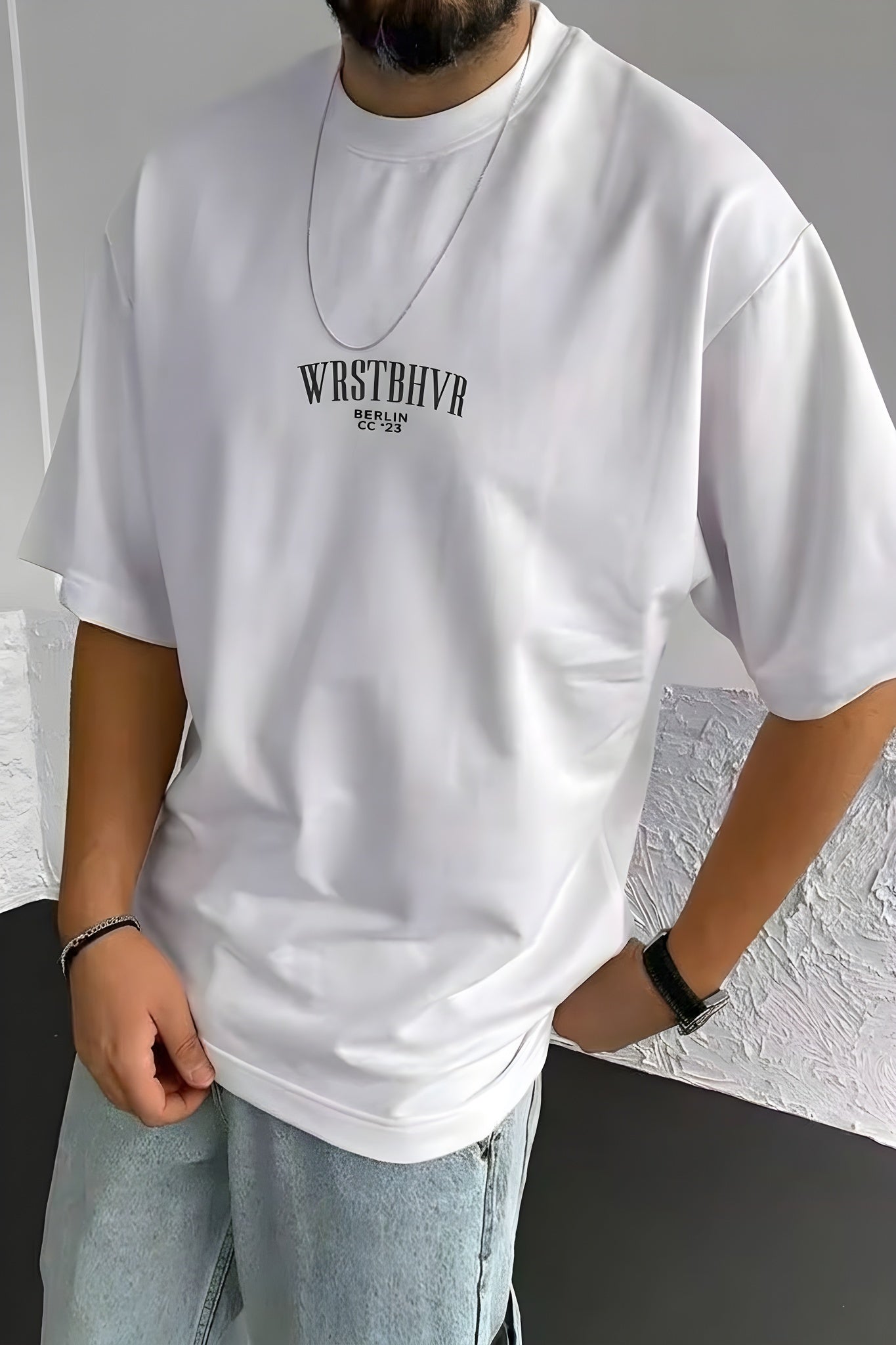 Erkek Beyaz Dont Announce Kabaran Baskı Bisiklet Yaka Oversize Salas T-Shirt