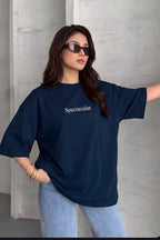 Kadın Lacivert Spectacular Oversize Salaş T-Shirt