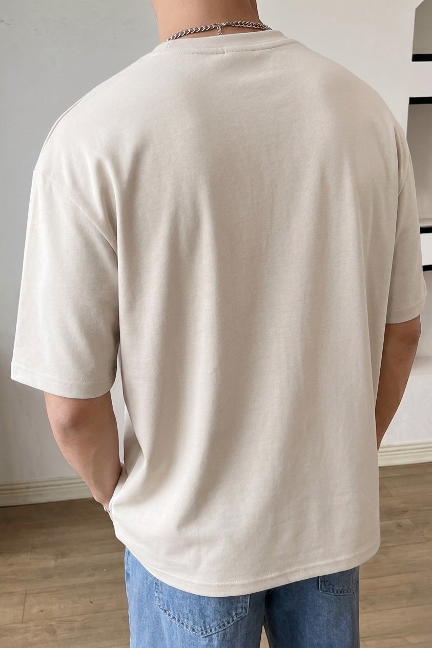 Erkek Taş Renk Basic Düz Baskısız Oversize Salas Boyfriend T-Shirt