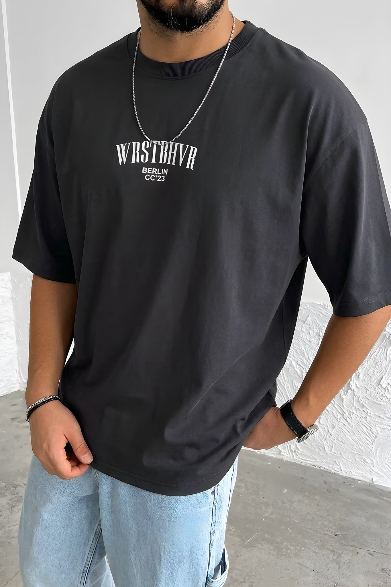 Erkek Dont Announce Kabaran Baskı Füme Bisiklet Yaka Oversize Salas T-Shirt