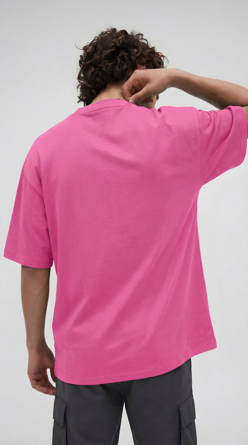 Erkek Fuşya Siluet Sensitive Content Oversize Fit Bol Geniş Kalıp Salaş Kesim T-shirt