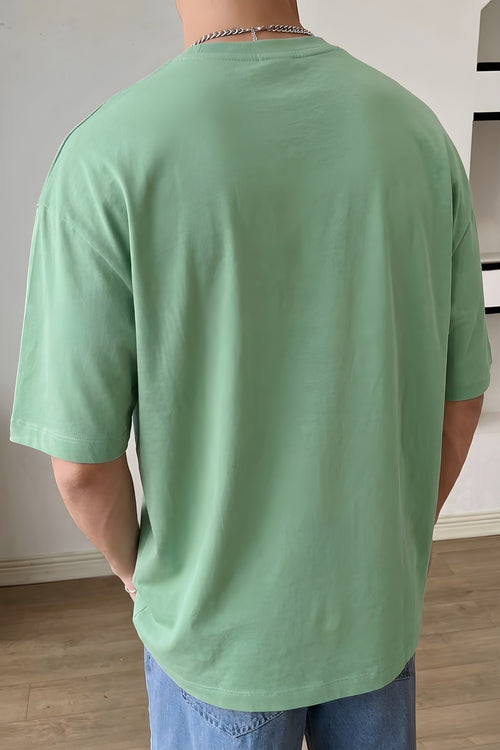 Erkek Dreamer Açık Yeşil Baskılı Oversize Salas Boyfriend T-Shirt