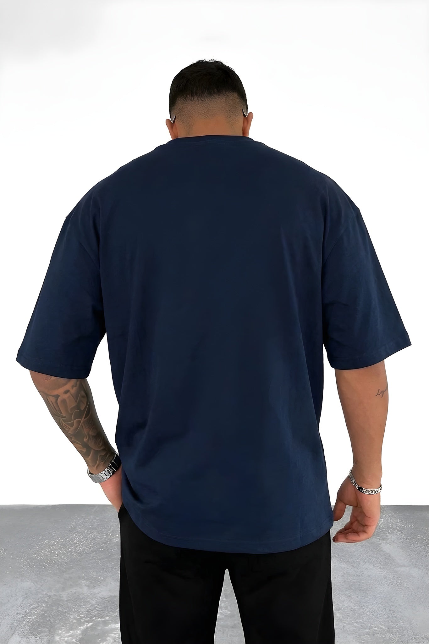 Erkek Lacivert City Of Angels Oversize Fit Bol Geniş Kalıp Salaş Kesim T-shirt