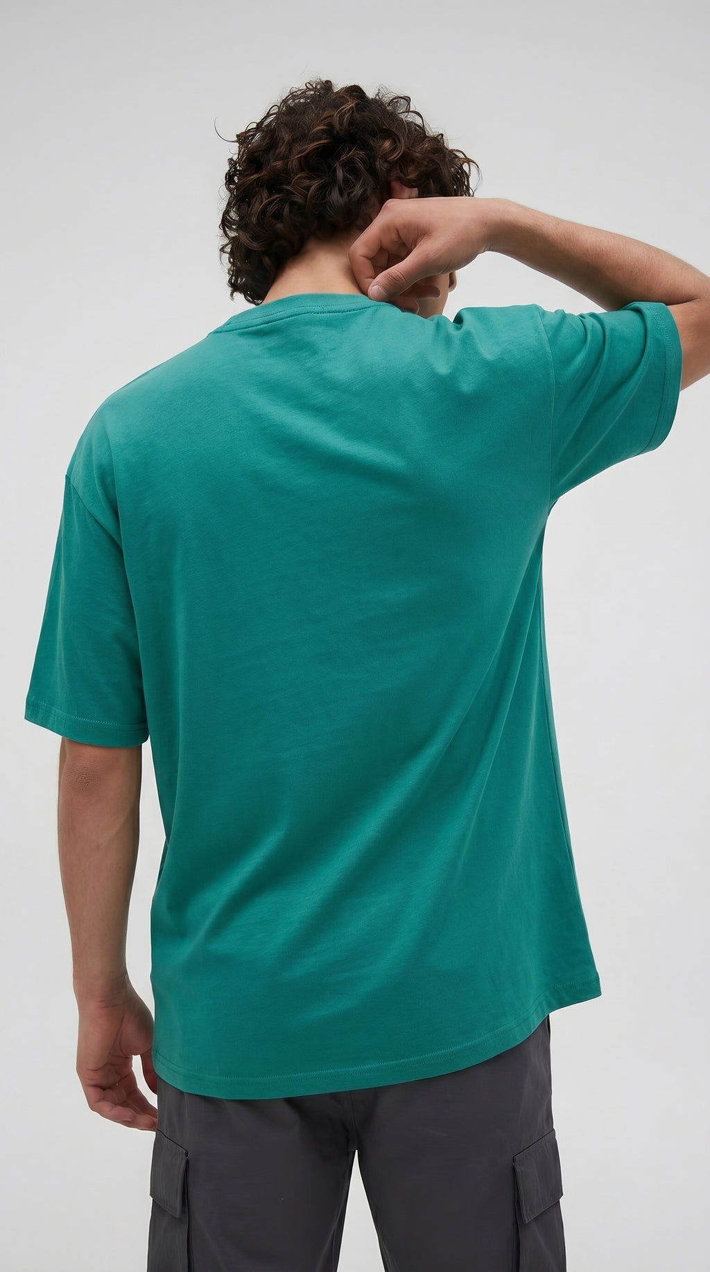 1 Adet Erkek Zümrüt Yeşil Basic Düz Baskısız Oversize Salas Loose Fit T-shirt
