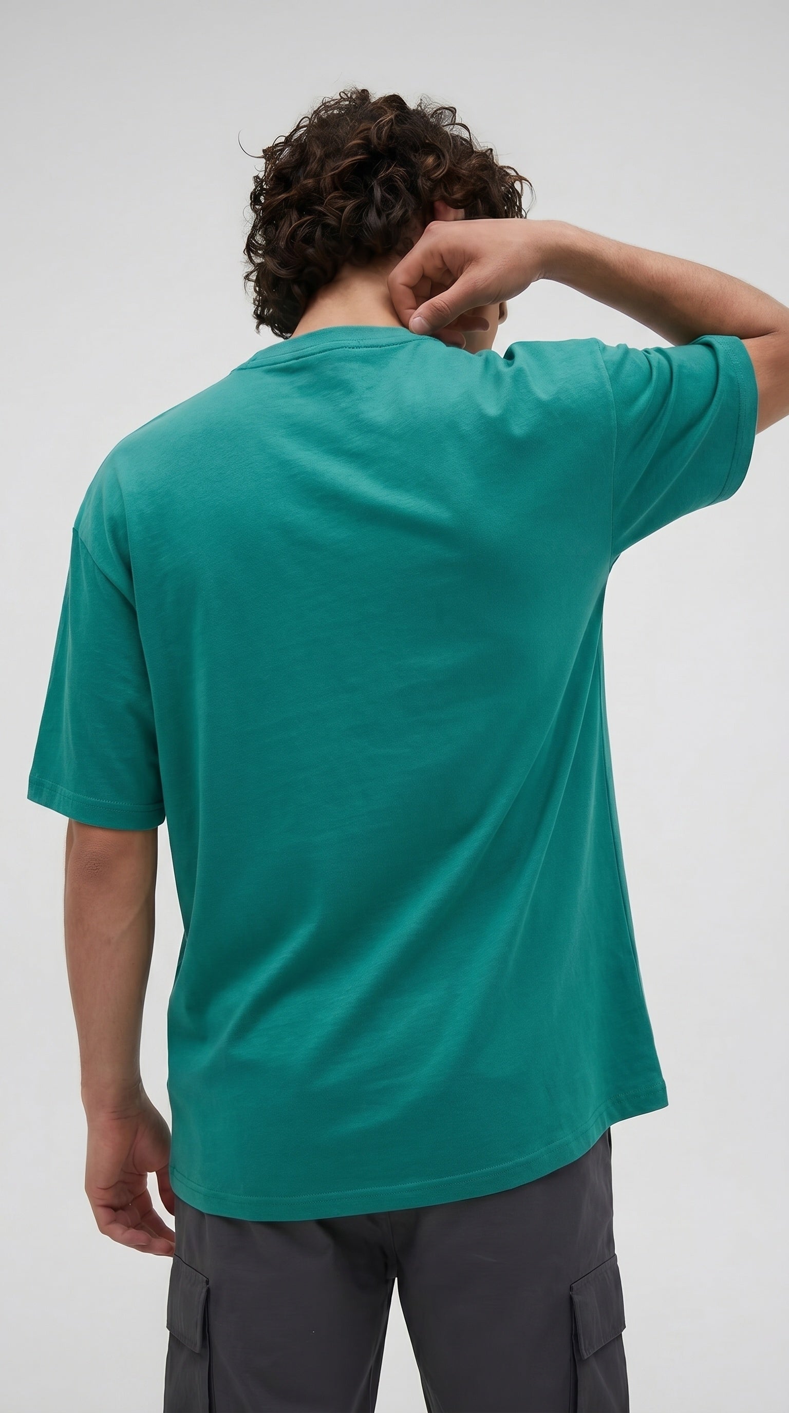 1 Adet Erkek Zümrüt Yeşil Basic Düz Baskısız Oversize Salas Loose Fit T-shirt