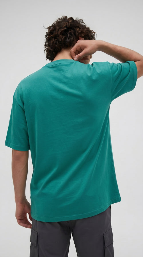1 Adet Erkek Zümrüt Yeşil Basic Düz Baskısız Oversize Salas Loose Fit T-shirt