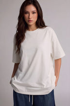 Beyaz Basic Düz Baskısız Oversize Salas Boyfriend Kadın T-Shirt