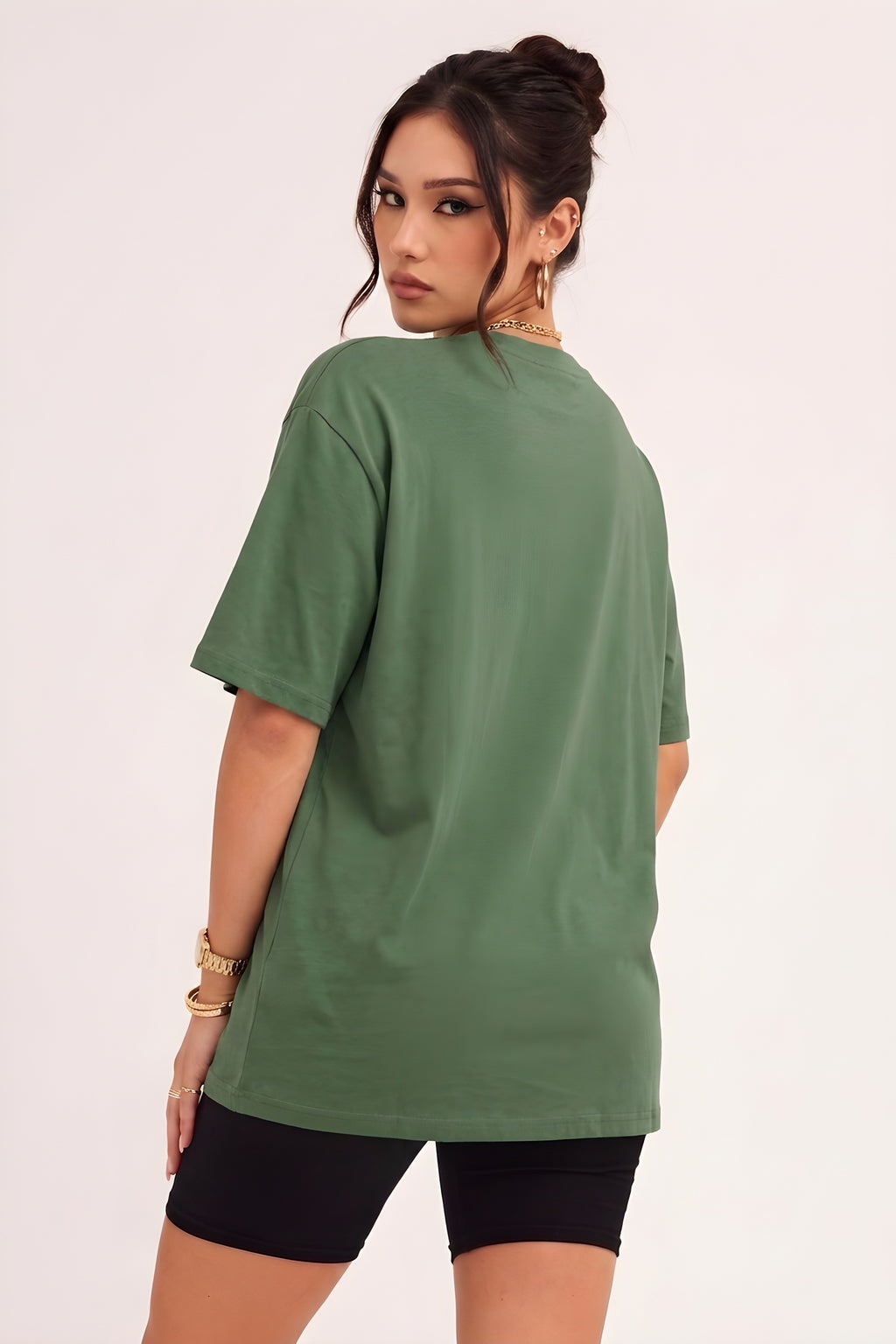 Kadın Free Life Açık Yeşil Bisiklet Yaka Oversize Salas T-Shirt