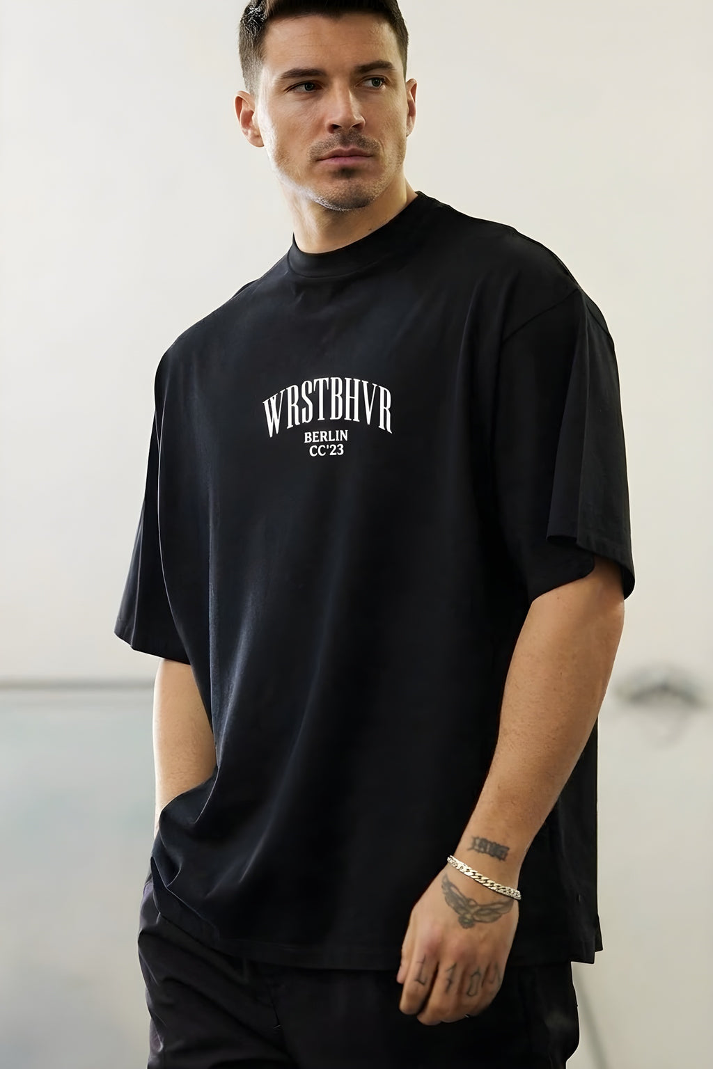 Erkek Siyah Dont Announce Kabaran Baskı Bisiklet Yaka Oversize Salas T-Shirt