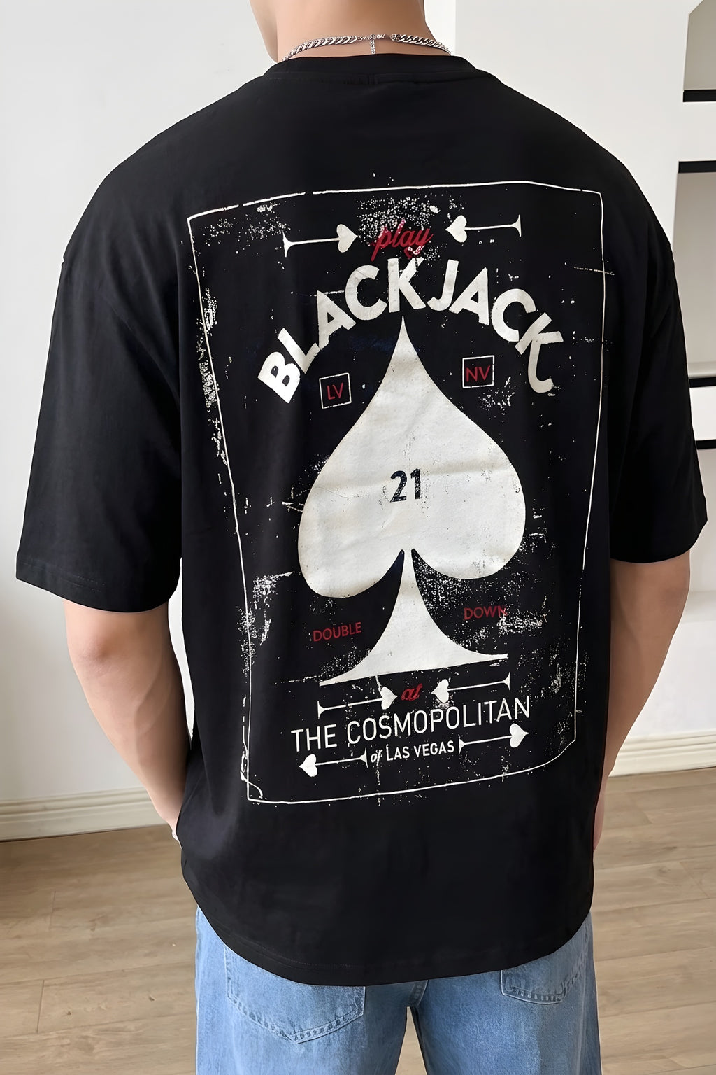 Erkek Siyah Black Jack Oversize Fit Bol Geniş Kalıp Salaş Kesim T-shirt