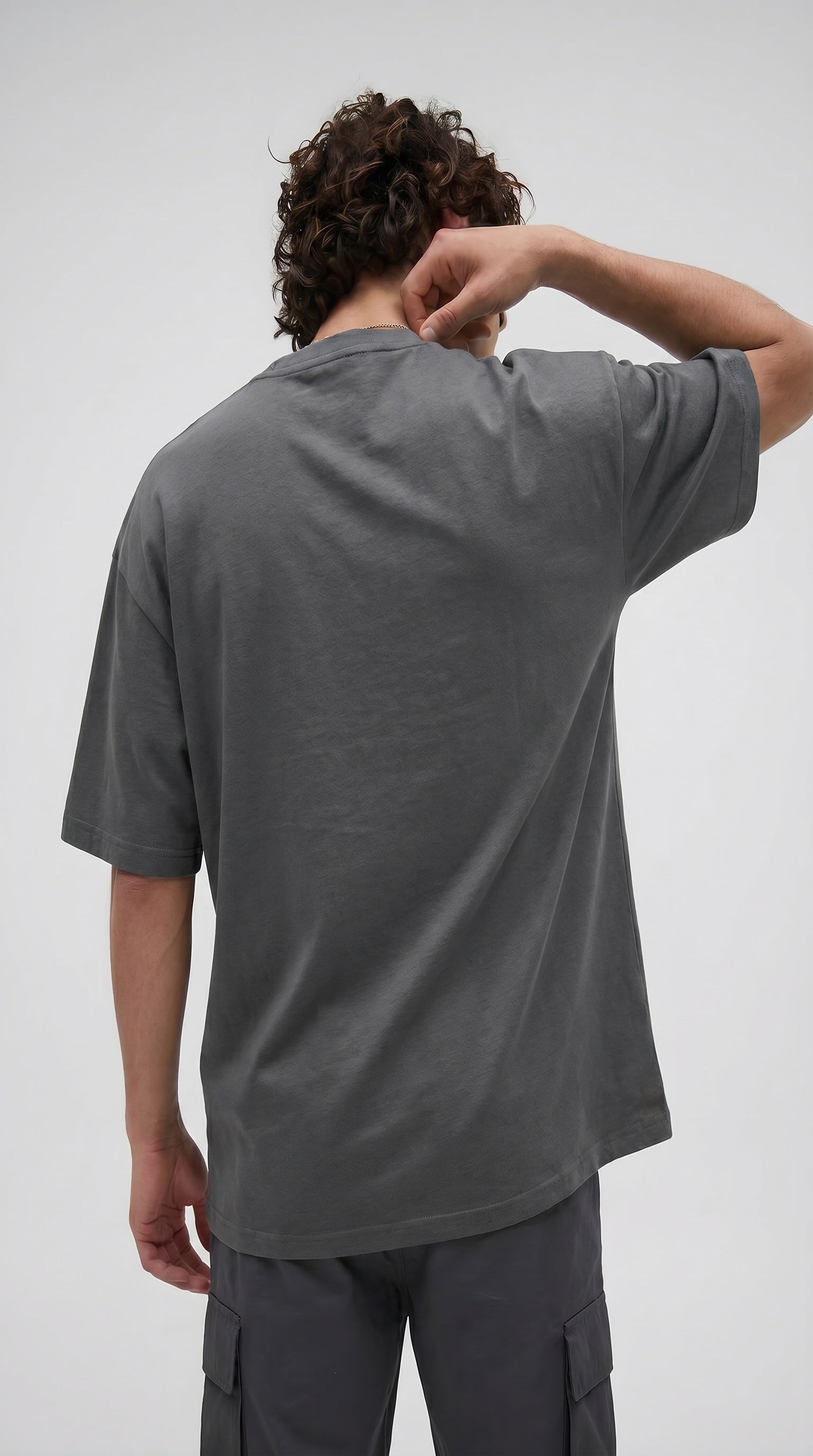1 Adet Erkek Antrasit Melanj Basic Düz Baskısız Oversize Salas Loose Fit T-shirt