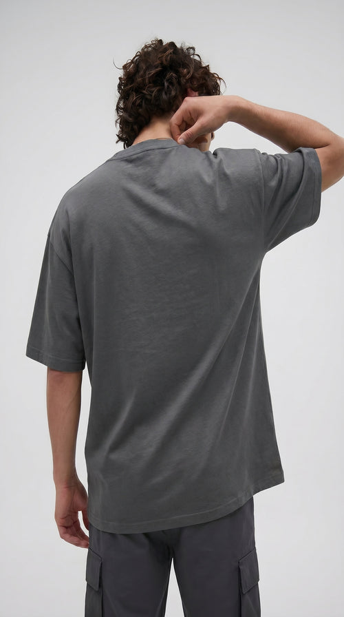 1 Adet Erkek Antrasit Melanj Basic Düz Baskısız Oversize Salas Loose Fit T-shirt