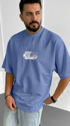 Erkek Mavi Earth Oversize Fit Bol Geniş Kalıp Salaş Kesim T-shirt