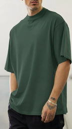 Erkek Petrol Yeşili Basic Düz Baskısız Oversize Salas Boyfriend T-Shirt