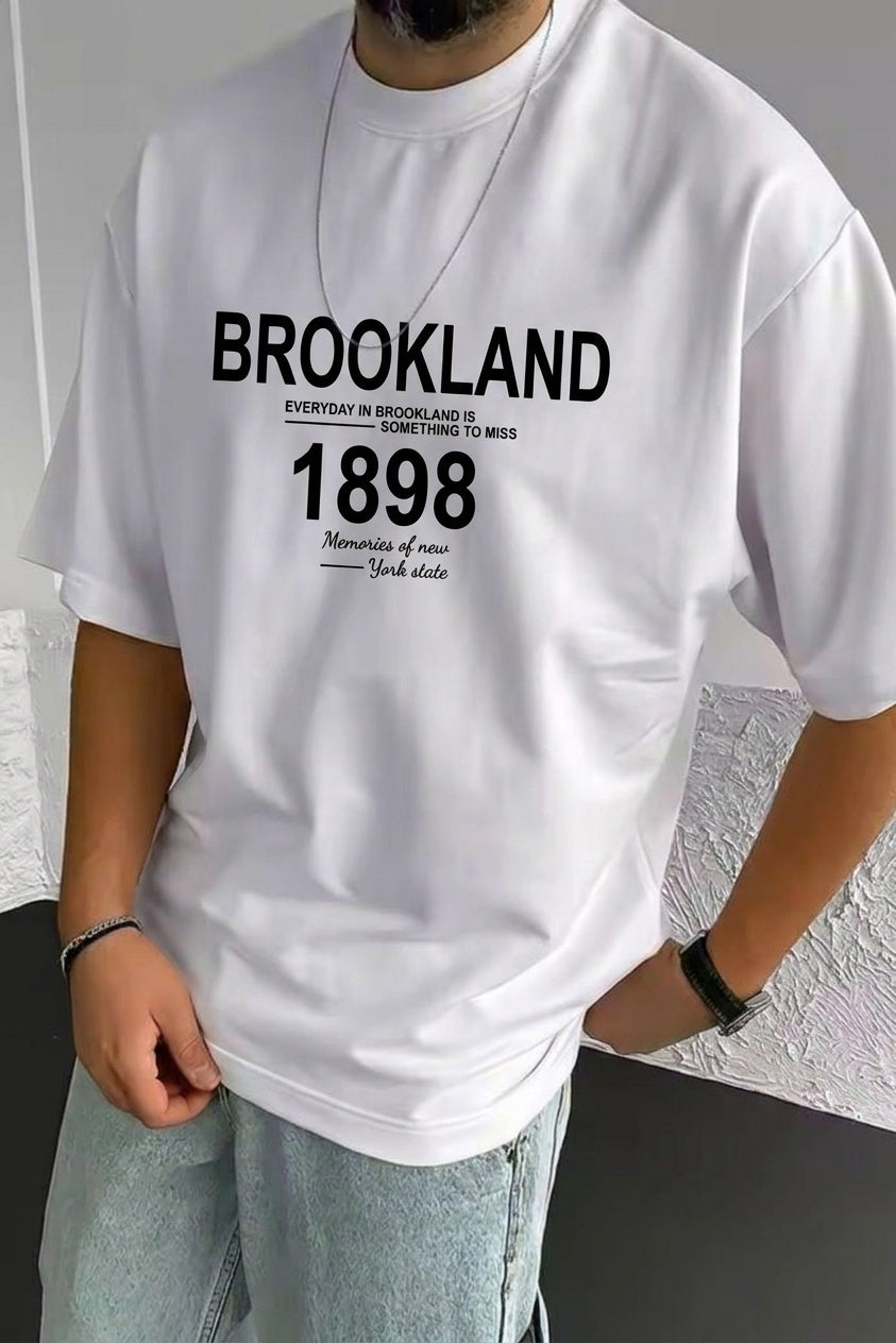 Erkek 1898 Baskılı Beyaz Oversize Salas Boyfriend T-Shirt