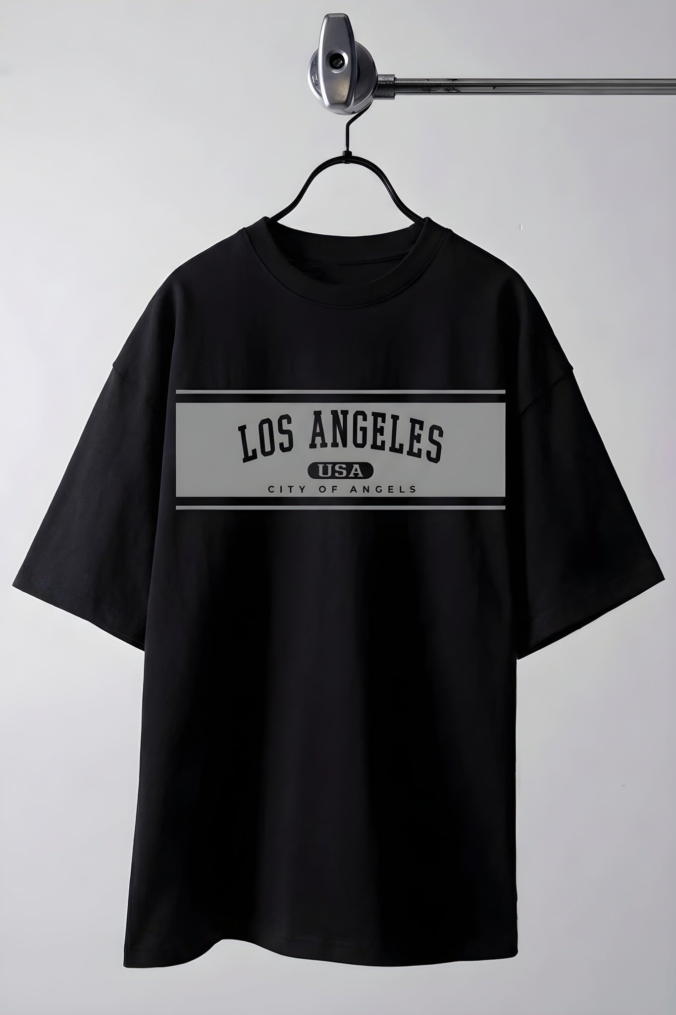 Erkek Siyah City Of Angels Oversize Fit Bol Geniş Kalıp Salaş Kesim T-shirt