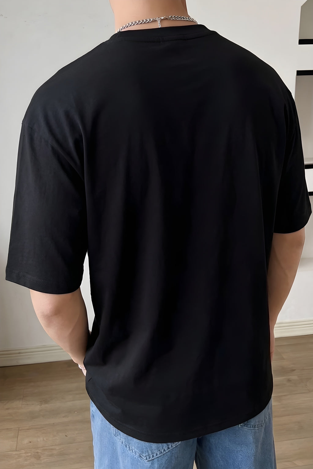 Erkek Free Life Siyah Bisiklet Yaka Oversize Salas T-Shirt