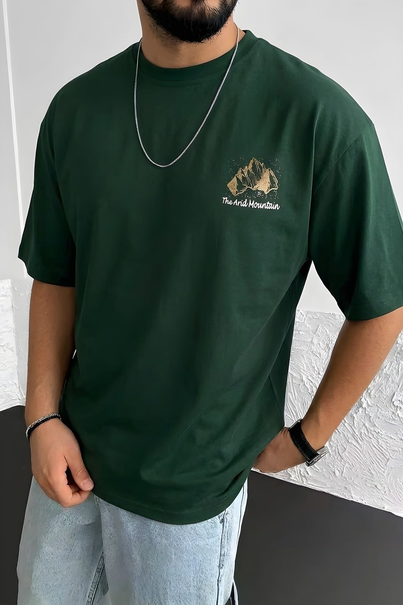 Erkek Arid Mountain Yeşil Oversize Salas Boyfriend T-Shirt