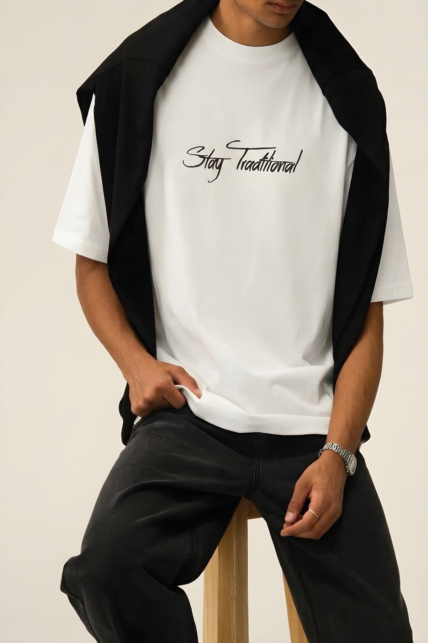 Erkek Ekru Beyaz Traditional Ayıcık Teddy Bear Oversize Fit Bol Geniş Kalıp Salaş Kesim T-shirt