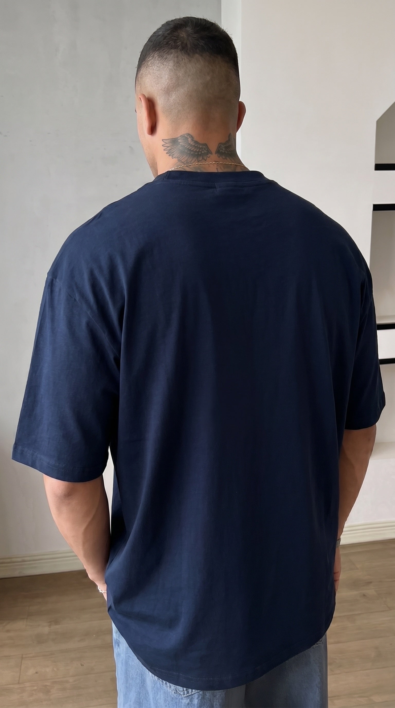 Erkek Lacivert Earth Oversize Fit Bol Geniş Kalıp Salaş Kesim T-shirt