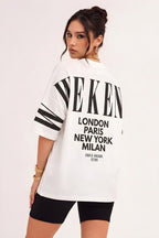 Kadın Ekru Beyaz Weekend Oversize Fit Bol Geniş Kalıp Salaş Kesim T-shirt