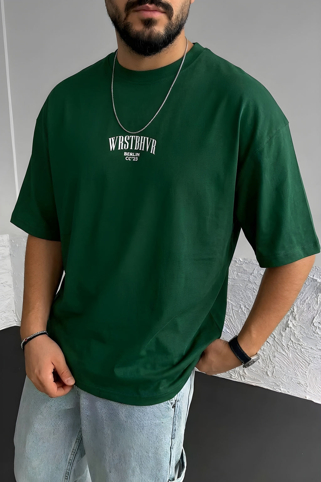 Erkek Nefti Dont Announce Kabaran Baskı Bisiklet Yaka Oversize Salas T-Shirt