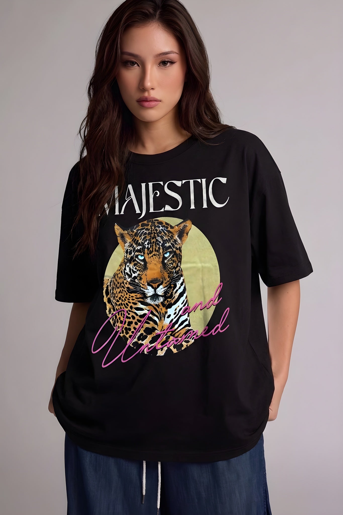 Kadın Siyah Majestic Oversize Fit Bol Geniş Kalıp Salaş Kesim T-shirt