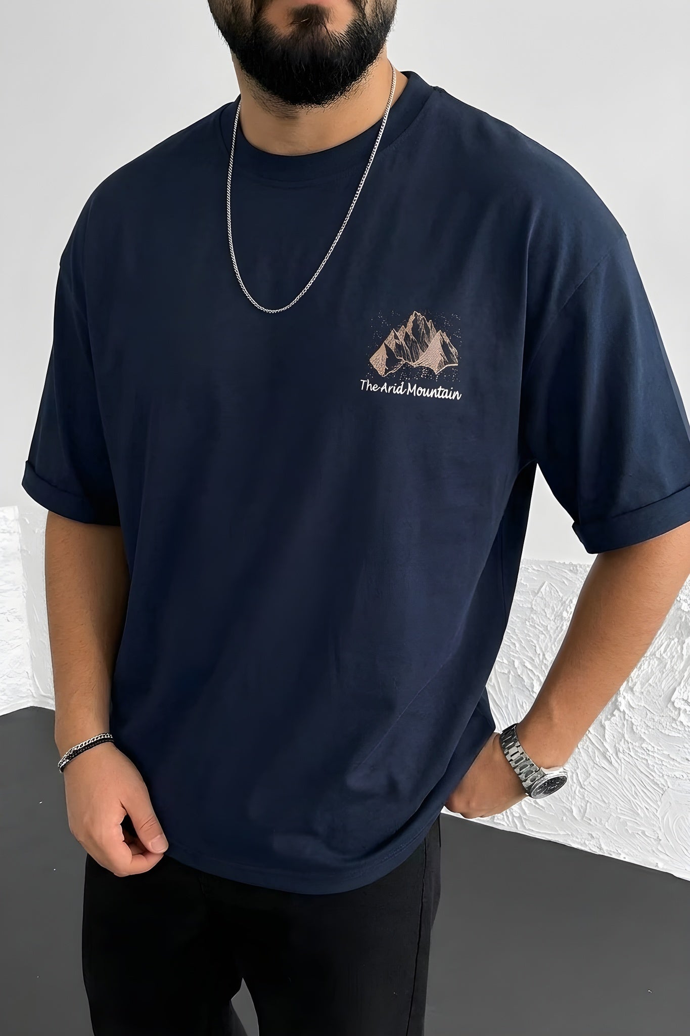 Erkek Arid Mountain Oversize Lacivert Salas T-Shirt