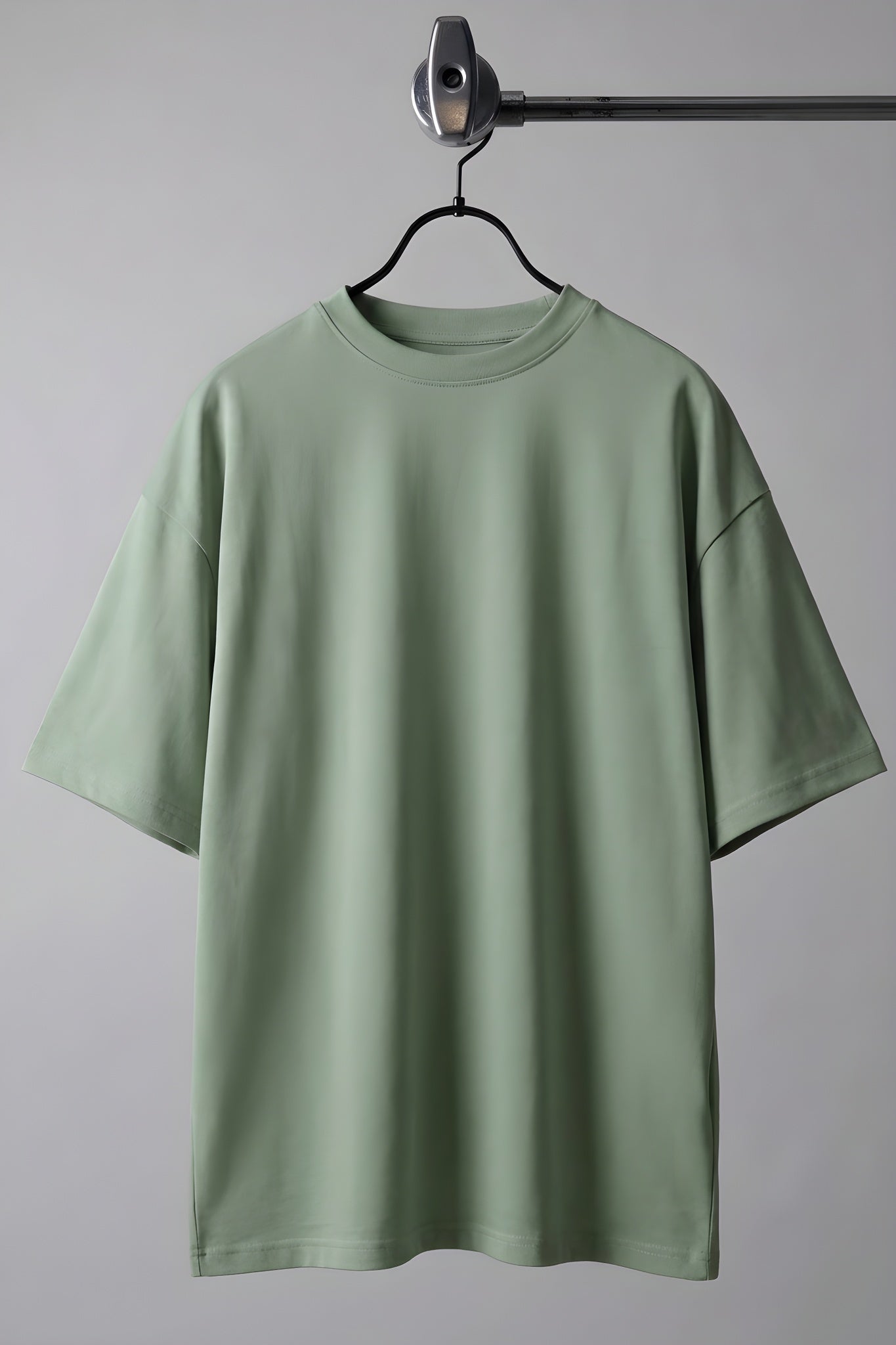 Erkek Açık Yeşil Basic Düz Baskısız Oversize Salas Boyfriend T-Shirt