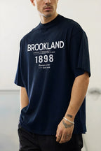 Erkek 1898 Baskılı Lacivert Oversize Salas T-Shirt
