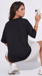 Kadın Siyah Kupa As Kuru Kafa Oversize Fit Bol Geniş Kalıp Salaş Kesim T-shirt