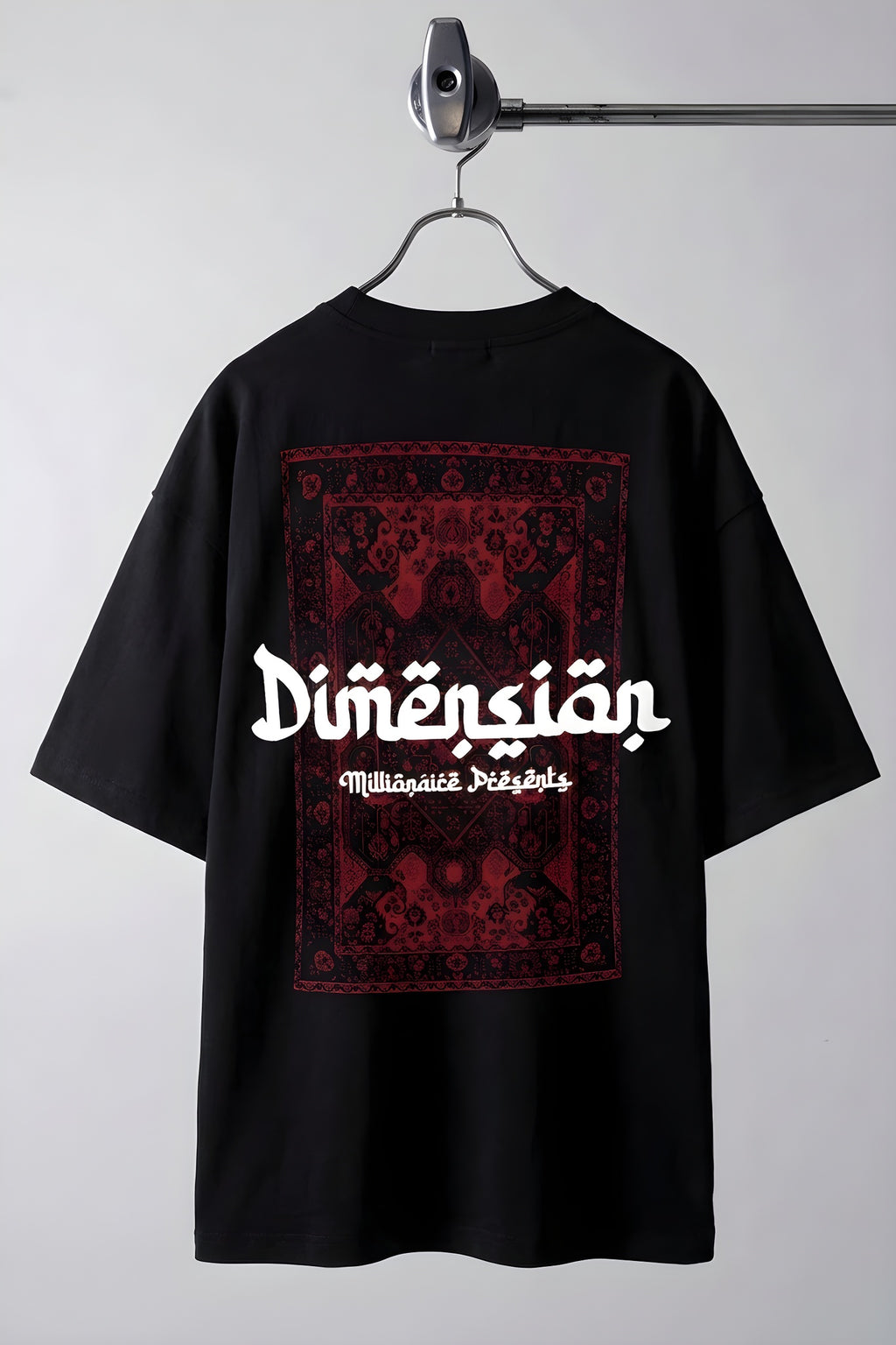 Erkek Dimension Kabaran Baskılı Siyah Bisiklet Yaka Oversize Salaş T-Shirt