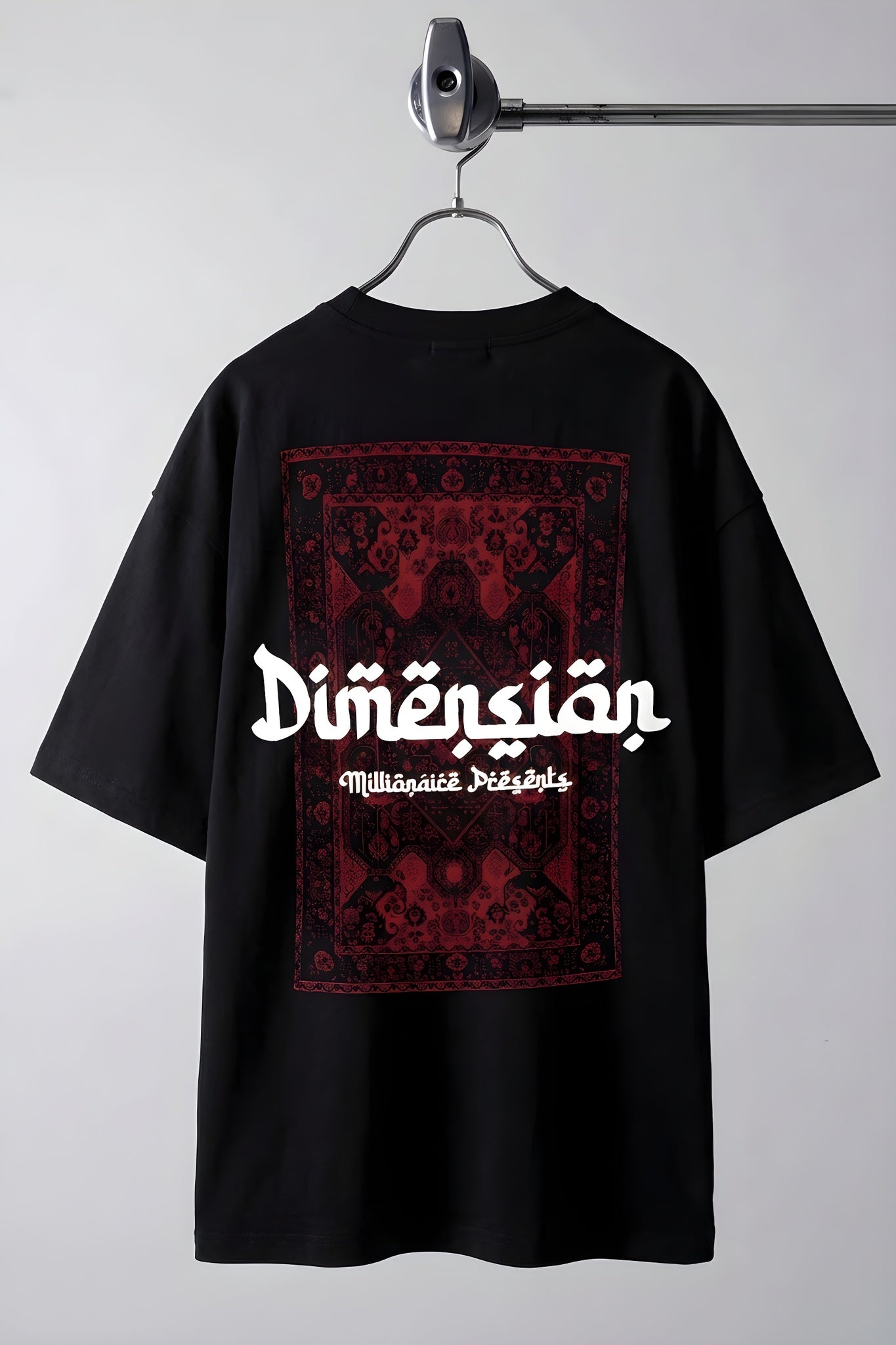 Erkek Dimension Kabaran Baskılı Siyah Bisiklet Yaka Oversize Salaş T-Shirt