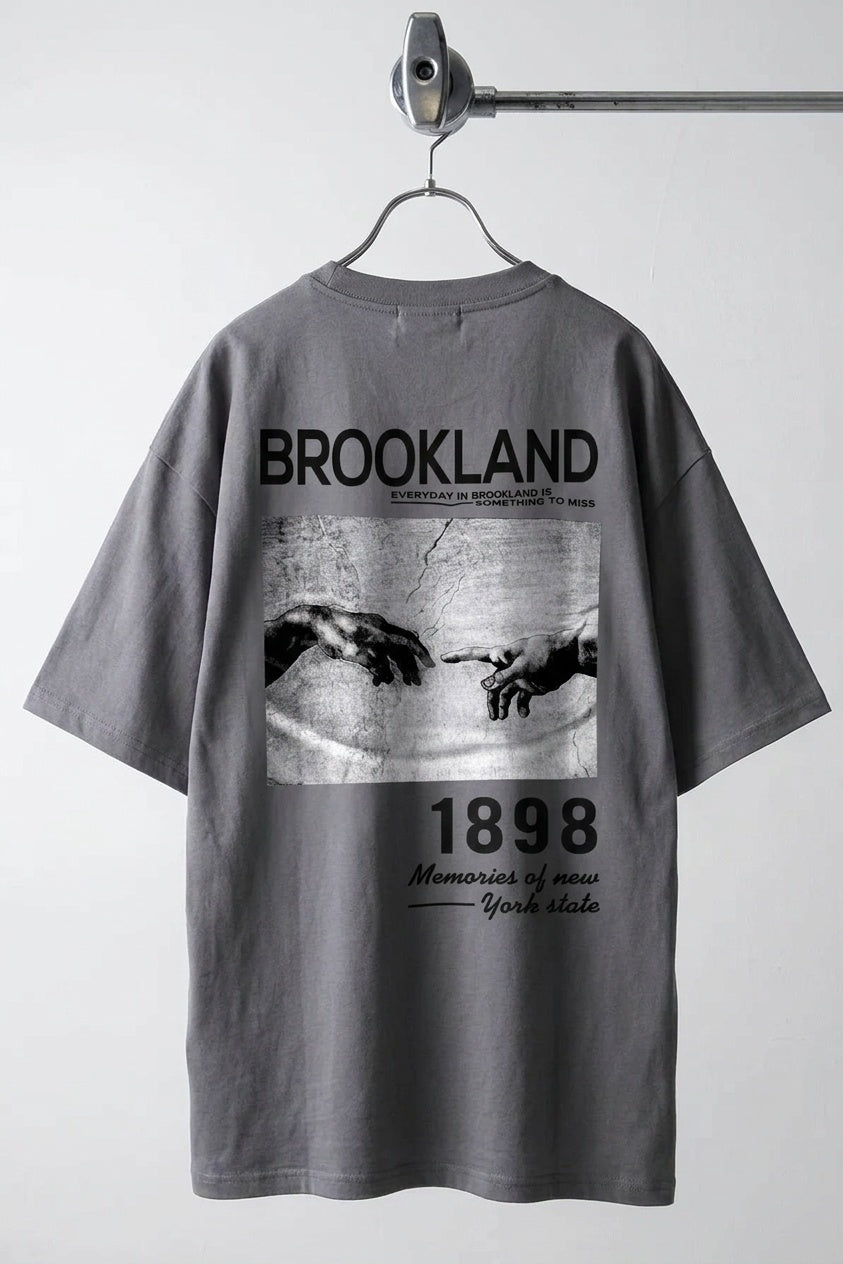 Erkek 1898 Baskılı Gri Oversize Salas Boyfriend T-Shirt