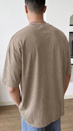 Erkek Taş Oversize Asit Yıkamalı Eskitme Efektli Boyalı T-Shirt