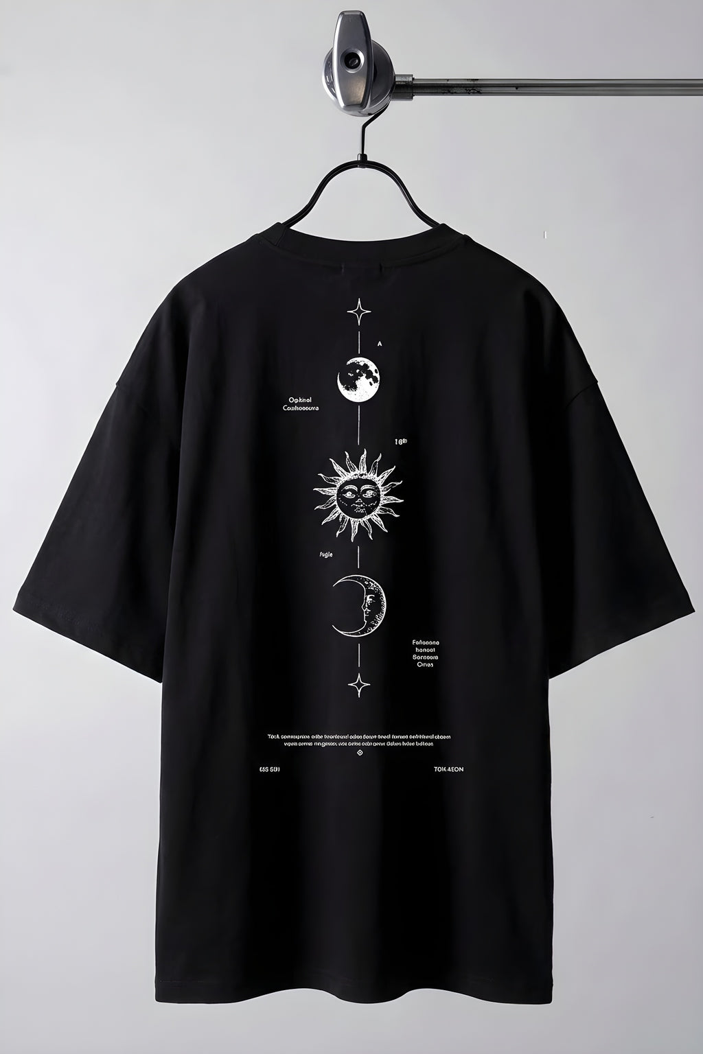 Erkek The Moon Siyah Bisiklet Yaka Oversize Salas T-Shirt