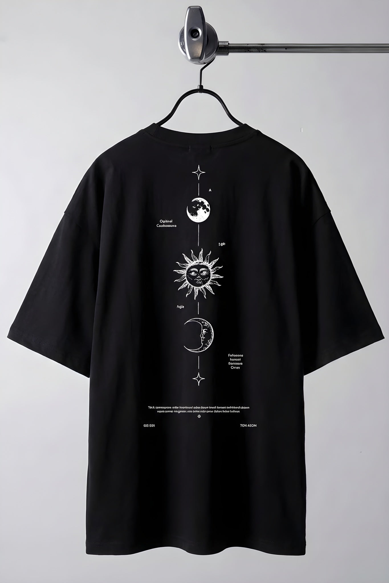 Erkek The Moon Siyah Bisiklet Yaka Oversize Salas T-Shirt