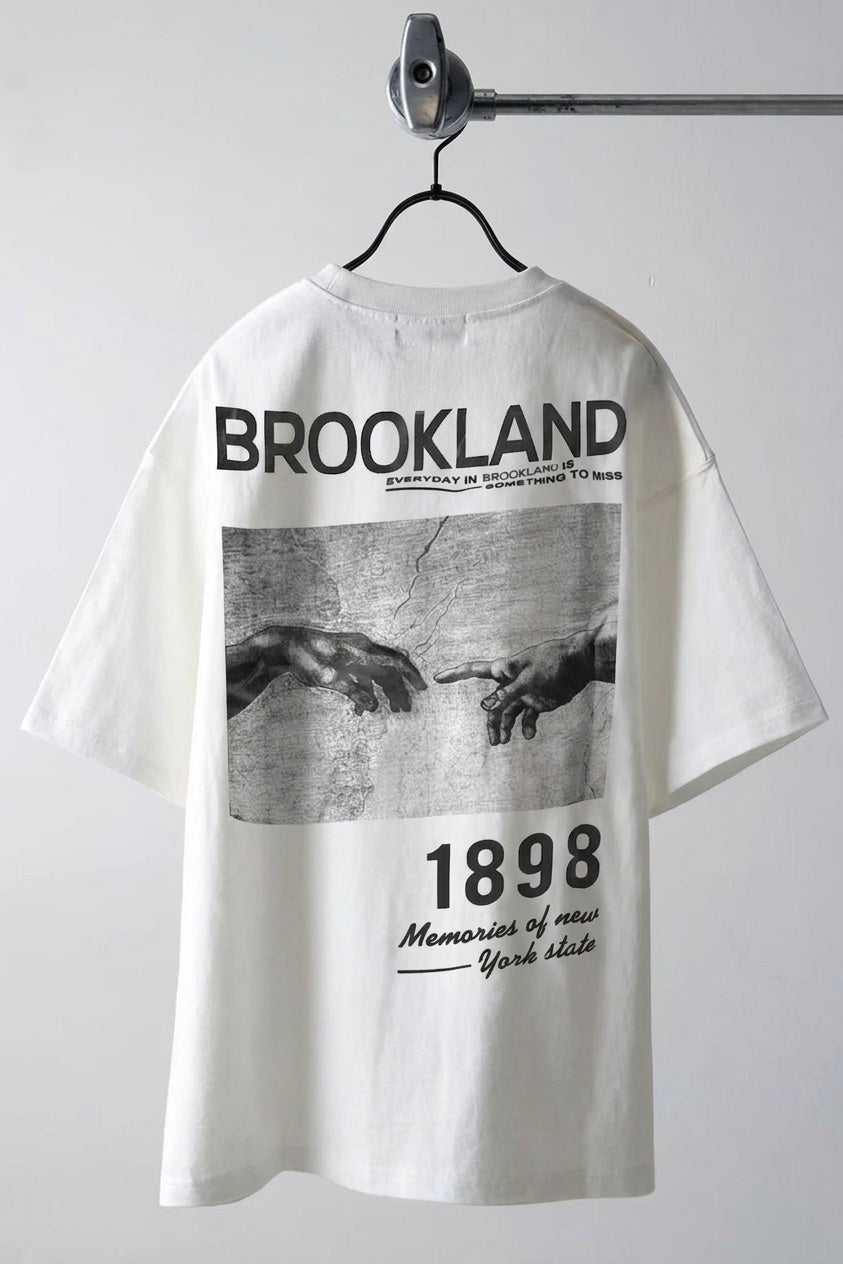 Erkek 1898 Baskılı Beyaz Oversize Salas Boyfriend T-Shirt