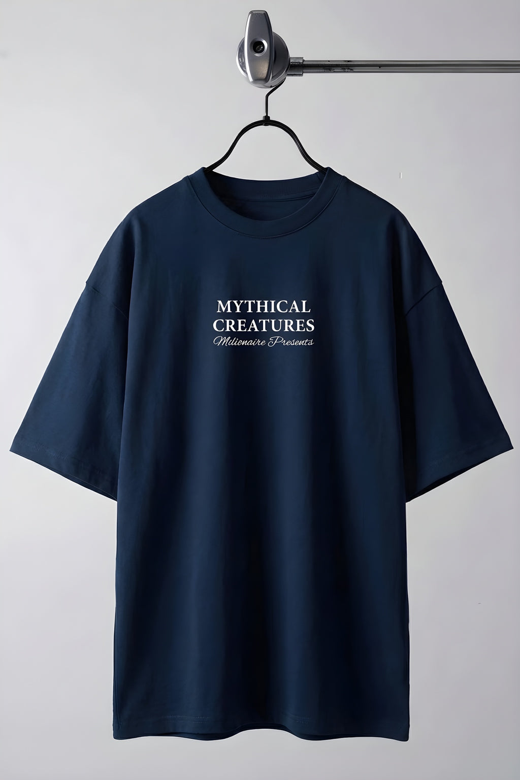 Erkek Mythical Pegasus Baskılı Lacivert Bisiklet Yaka Oversize Salaş T-Shirt