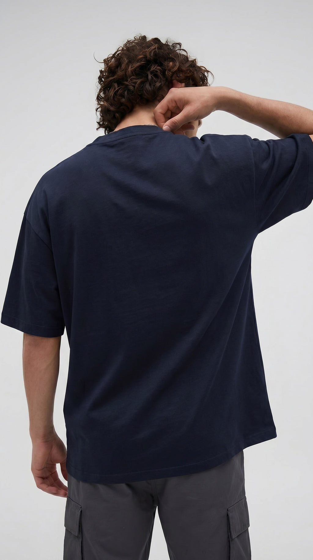Erkek Lacivert Geyik Baskılı Oversize Fit Bol Geniş Kalıp Salaş Kesim T-shirt