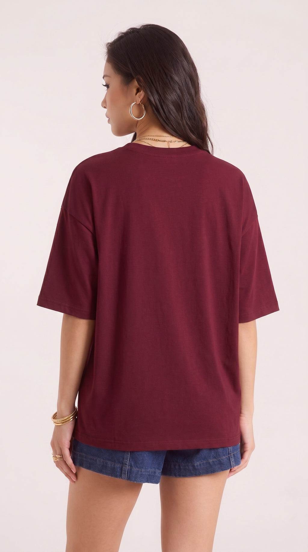 Kadın Bordo Geyik Oversize Salas Boyfriend T-shirt