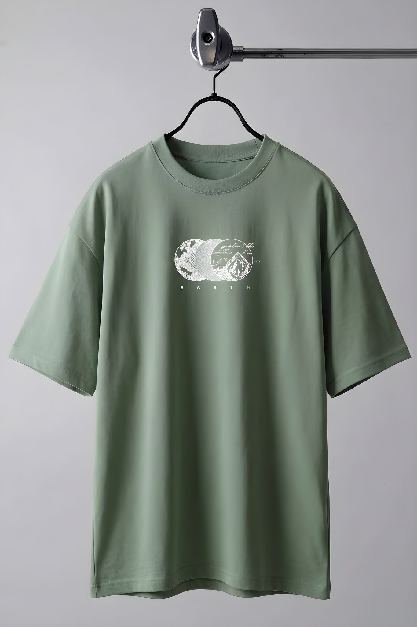 Erkek Açık Yeşil Earth Oversize Fit Bol Geniş Kalıp Salaş Kesim T-Shirt