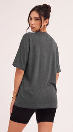 Kadın Antrasit Melanj Basic Düz Baskısız Oversize Salas T-shirt