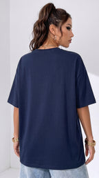 Kadın Lacivert Geyik Oversize Salas Boyfriend T-shirt