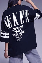Kadın Lacivert Weekend Oversize Fit Bol Geniş Kalıp Salaş Kesim T-shirt