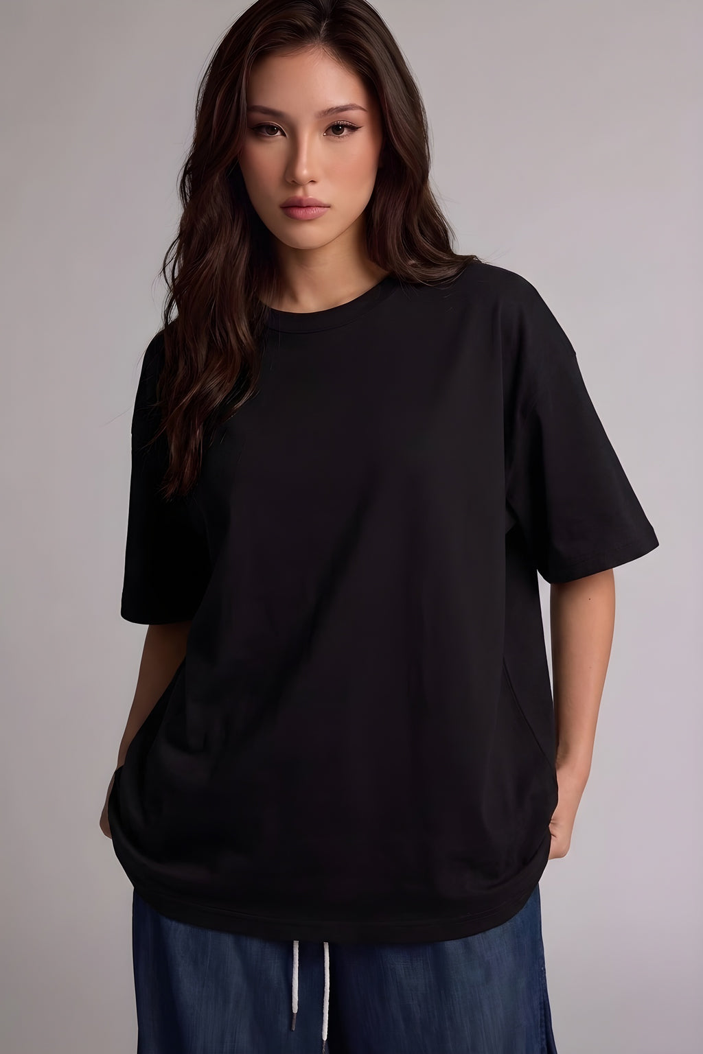 Siyah Basic Düz Baskısız Oversize Salas Boyfriend Kadın T-Shirt