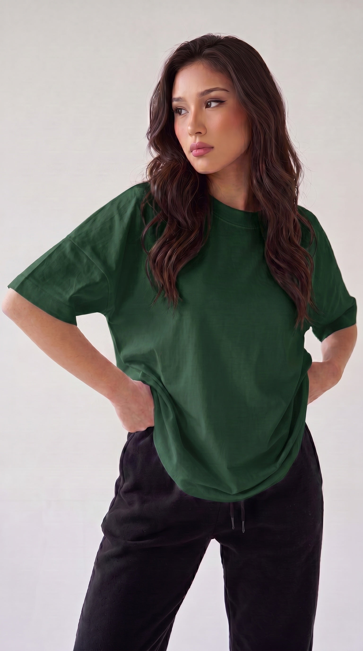 Kadın Nefti Basic Düz Baskısız Oversize Salas T-Shirt