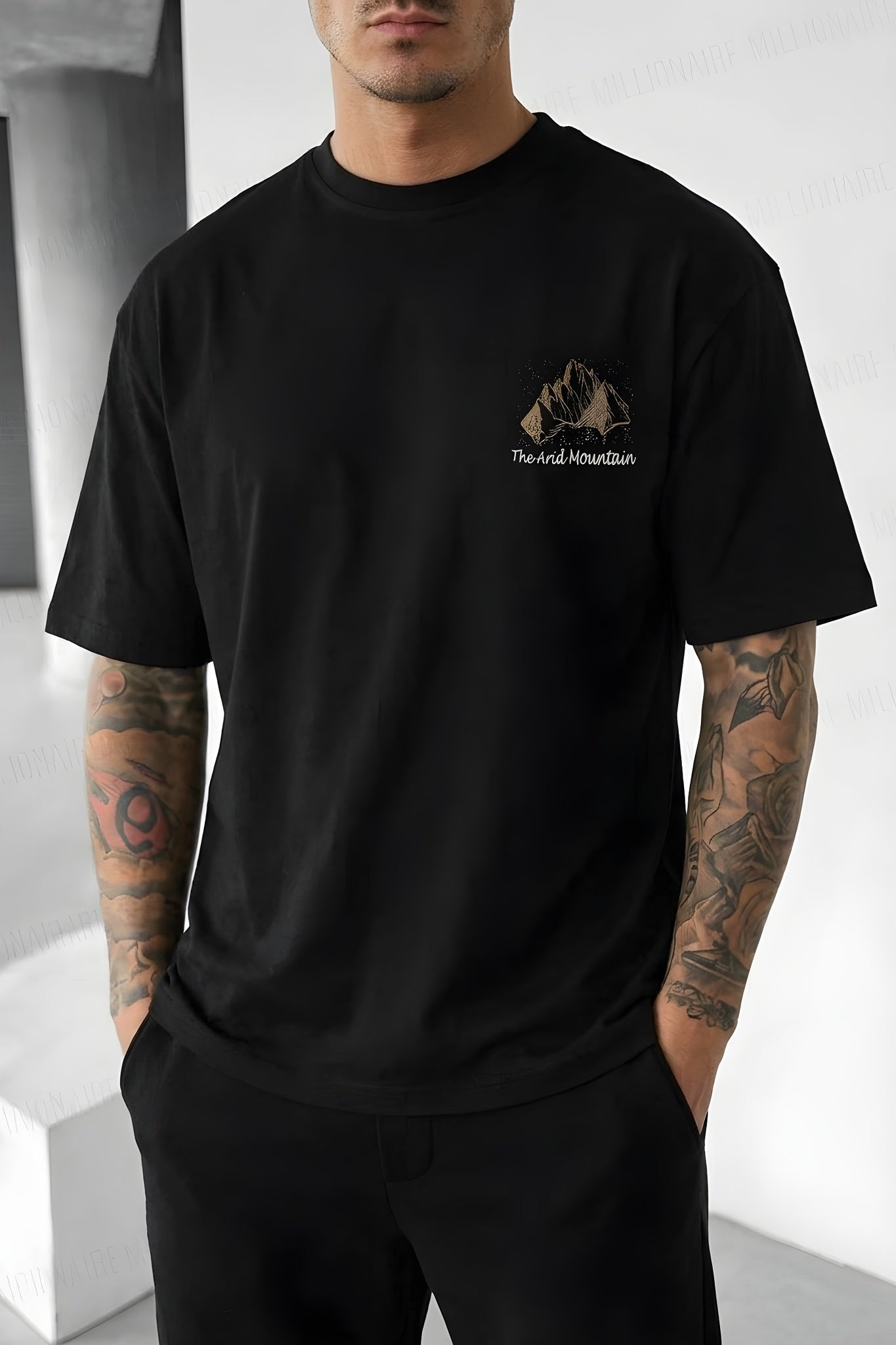 Erkek Arid Mountain Siyah Oversize Salas Boyfriend T-Shirt
